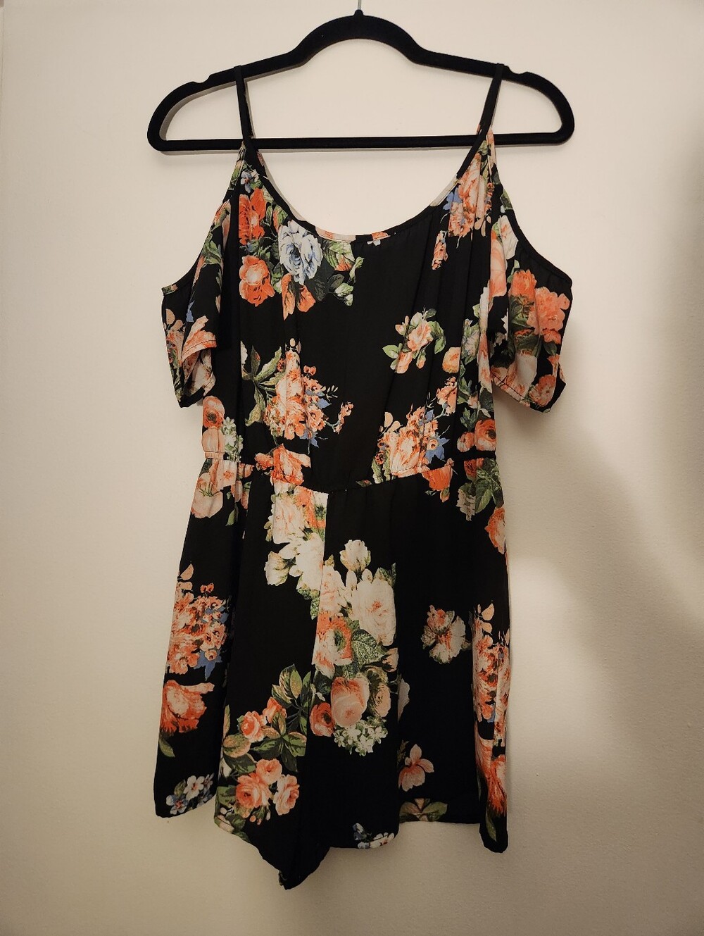 Floral Print Cold Shoulder Shorts Romper By One Clothing - Size Medium